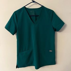 FIGS. Hunter green. Size S - 3 pocket top and Size S/T Yola skinny scrubs.
